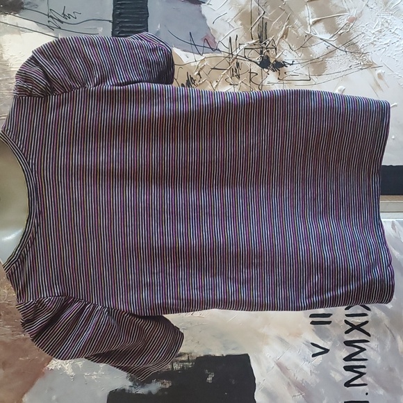 Loft Vintage Soft Rainbow Striped Puff Sleeve Top Woman M - Picture 2 of 8